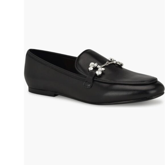 Nine West Women's Black Base Crystal Embellished Bit Slip-on Loafer Size 8M - Picture 1 of 7